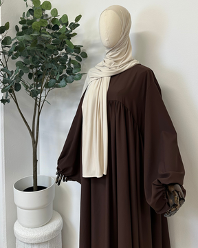 Medina Balloon Sleeve Abaya- Chocolate Brown